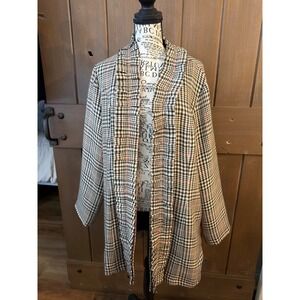 The Fashion Gallery Houndstooth Ruffle Trim Open Front Coat XL  Plaid